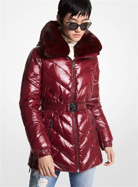 michael michael kors faux fur trim quilted maxi puffer coat|faux fur quilted puffer jacket.